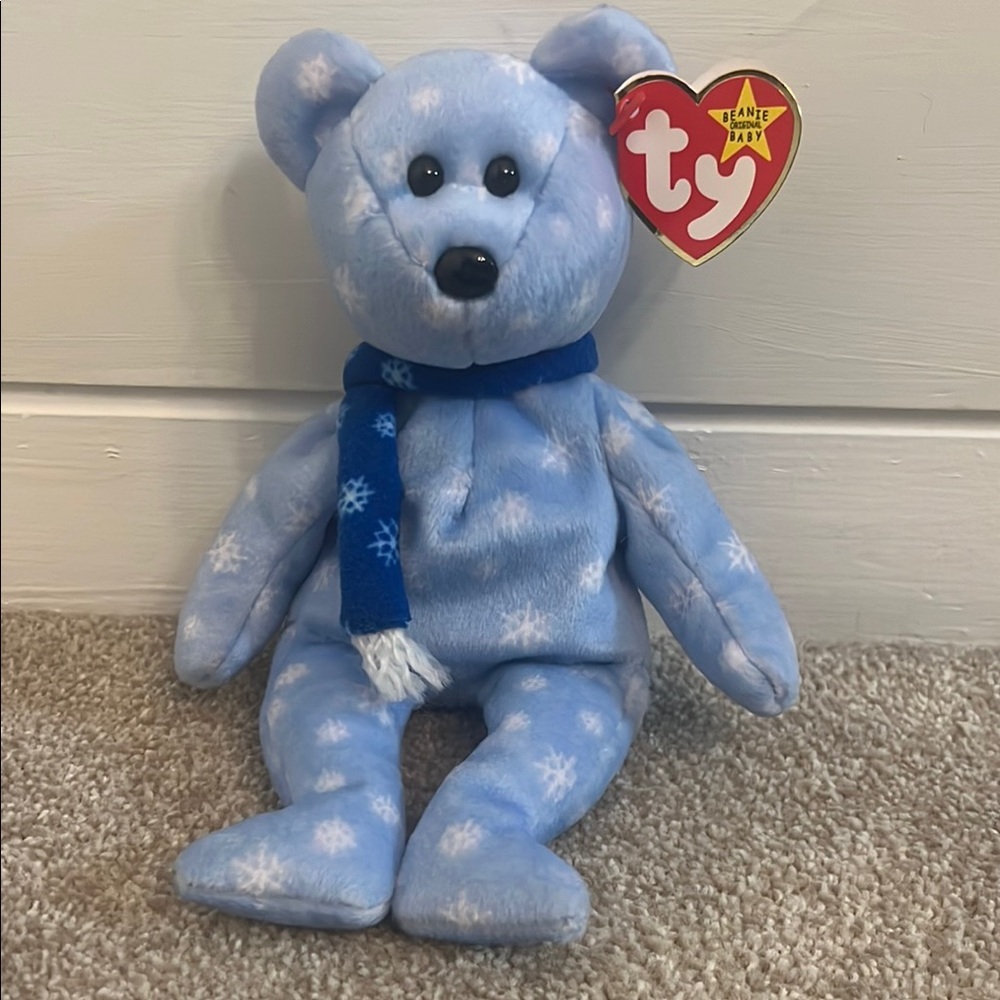 1999 holiday teddy Ty Winter Blue Snowflake Bear